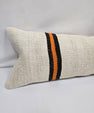 Turkish Lumbar Rug Pillow Cream Black Red Cushion Cover Hemp Pillow 14" x 40" #9445
