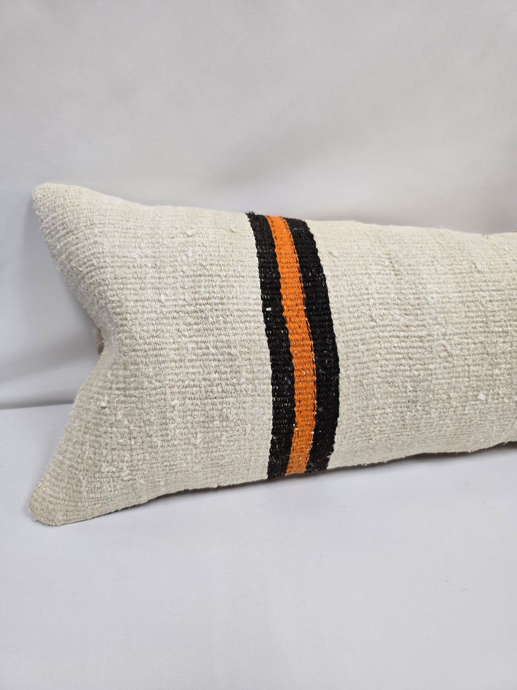 Turkish Lumbar Rug Pillow Cream Black Red Cushion Cover Hemp Pillow 14" x 40" #9445