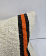 Turkish Lumbar Rug Pillow Cream Black Red Cushion Cover Hemp Pillow 14" x 40" #9445
