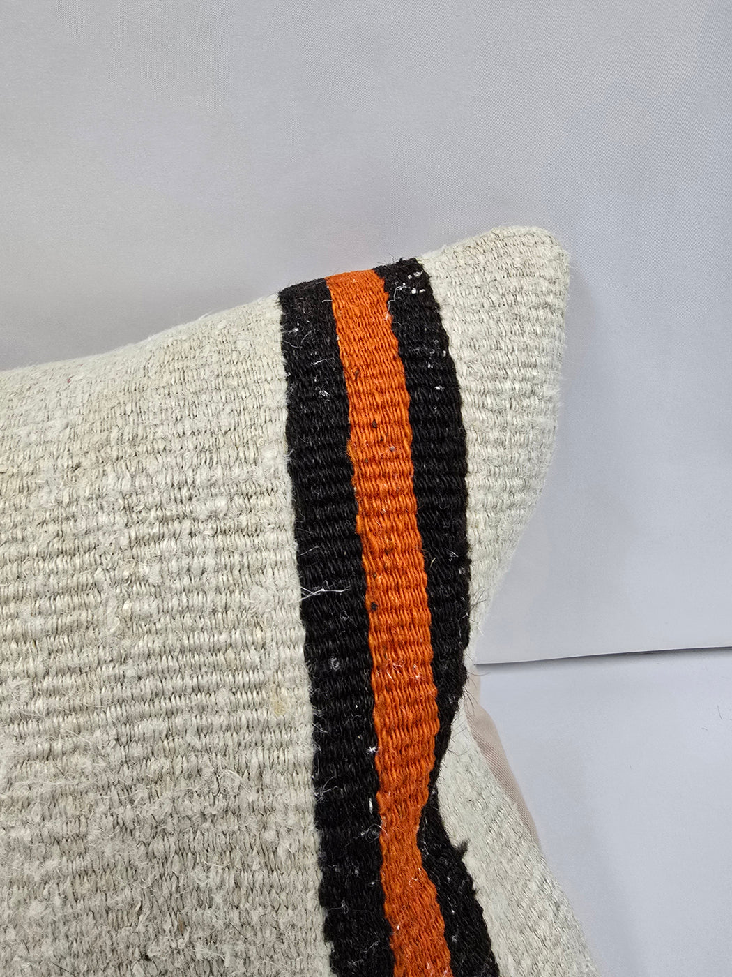 Turkish Lumbar Rug Pillow Cream Black Red Cushion Cover Hemp Pillow 14" x 40" #9445