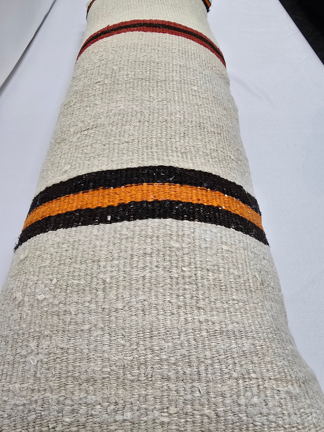 Turkish Lumbar Rug Pillow Cream Black Red Cushion Cover Hemp Pillow 14" x 40" #9445