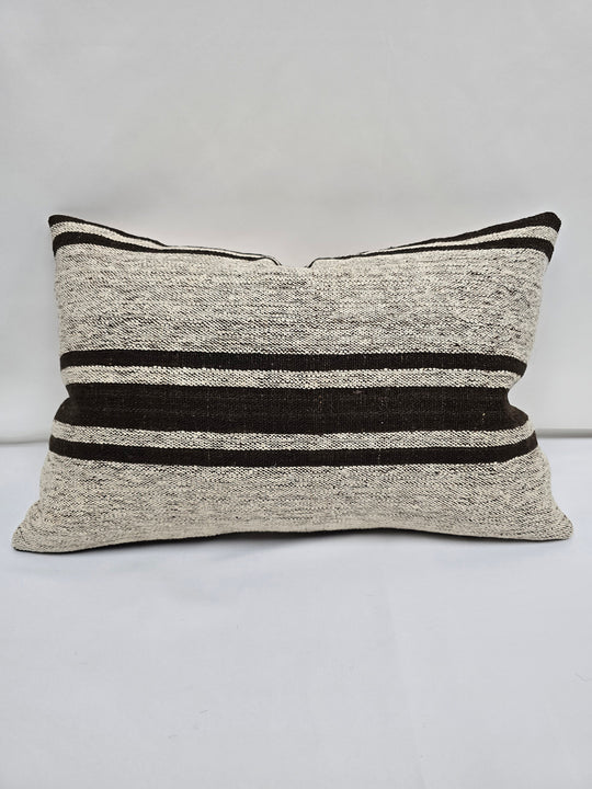 Turkish Hemp Pillow Cushion Natural Cream Black Pillow Cushion Cover 16" x 24" #9133