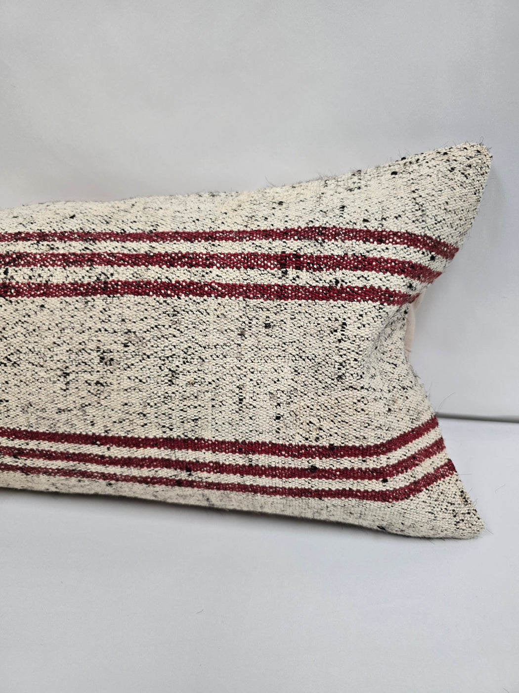 Turkish Lumbar Rug Pillow Cream Black Cushion Cover Hemp Pillow 14" x 40" #9444