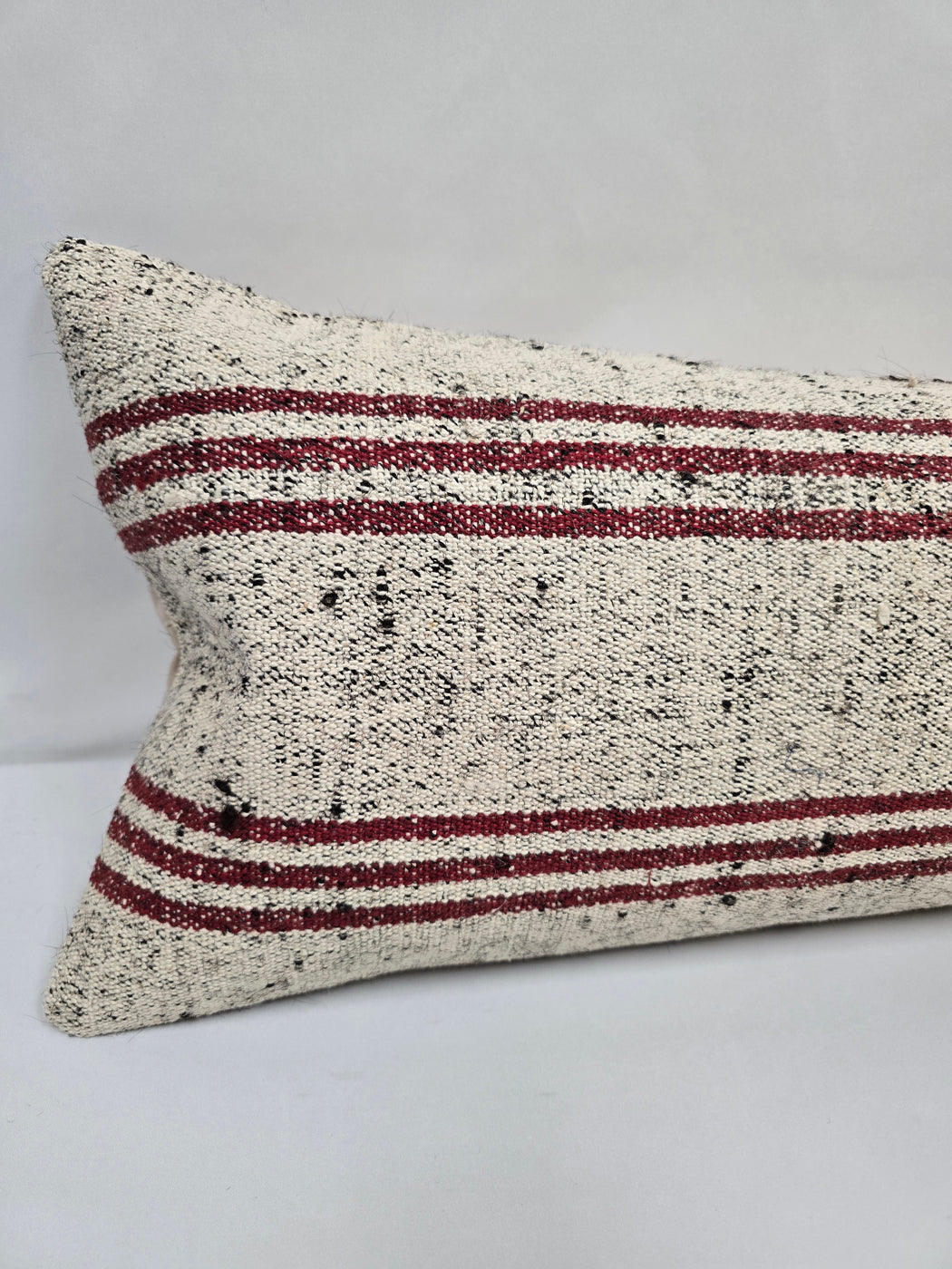 Turkish Lumbar Rug Pillow Cream Black Cushion Cover Hemp Pillow 14" x 40" #9444