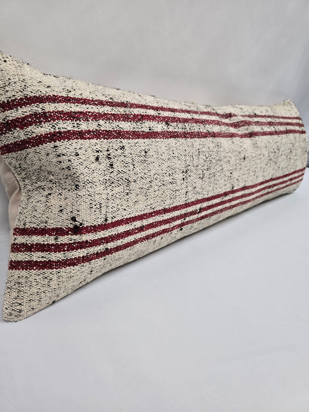 Turkish Lumbar Rug Pillow Cream Black Cushion Cover Hemp Pillow 14" x 40" #9444