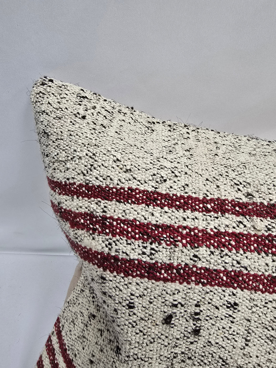 Turkish Lumbar Rug Pillow Cream Black Cushion Cover Hemp Pillow 14" x 40" #9444