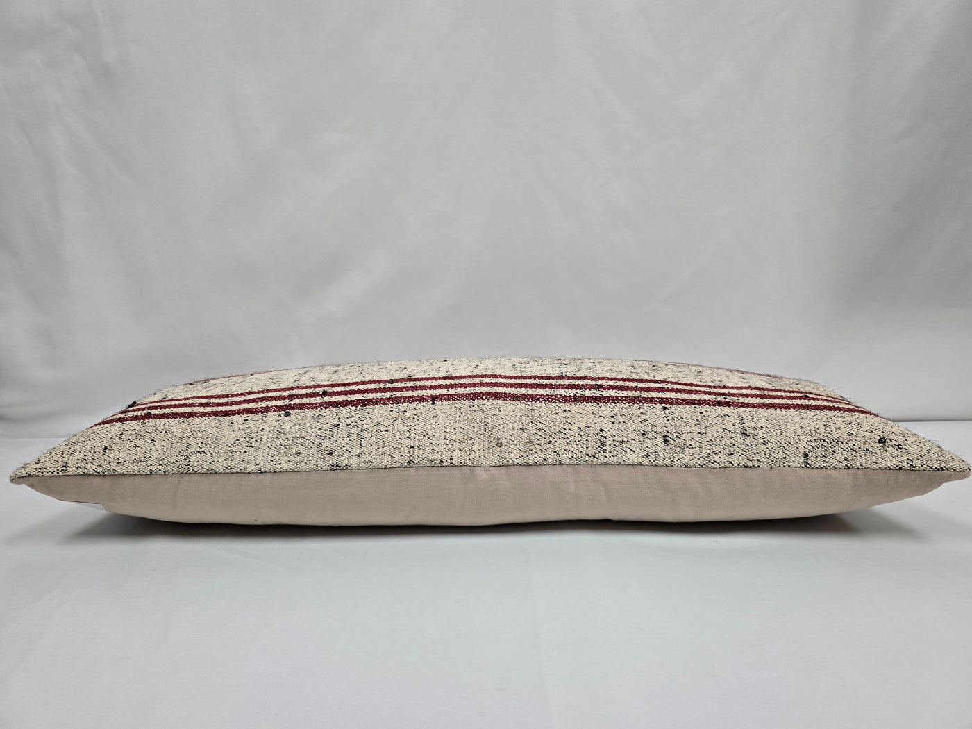 Turkish Lumbar Rug Pillow Cream Black Cushion Cover Hemp Pillow 14" x 40" #9444
