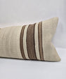 Turkish Lumbar Rug Pillow Cream Brown Taupe Cushion Cover Hemp Pillow 14" x 40" #9438