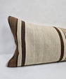 Turkish Lumbar Rug Pillow Cream Brown Taupe Cushion Cover Hemp Pillow 14" x 40" #9438