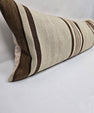 Turkish Lumbar Rug Pillow Cream Brown Taupe Cushion Cover Hemp Pillow 14" x 40" #9438