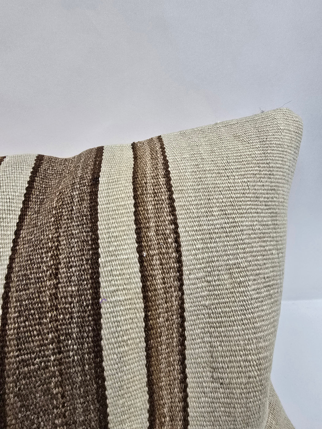 Turkish Lumbar Rug Pillow Cream Brown Taupe Cushion Cover Hemp Pillow 14" x 40" #9438