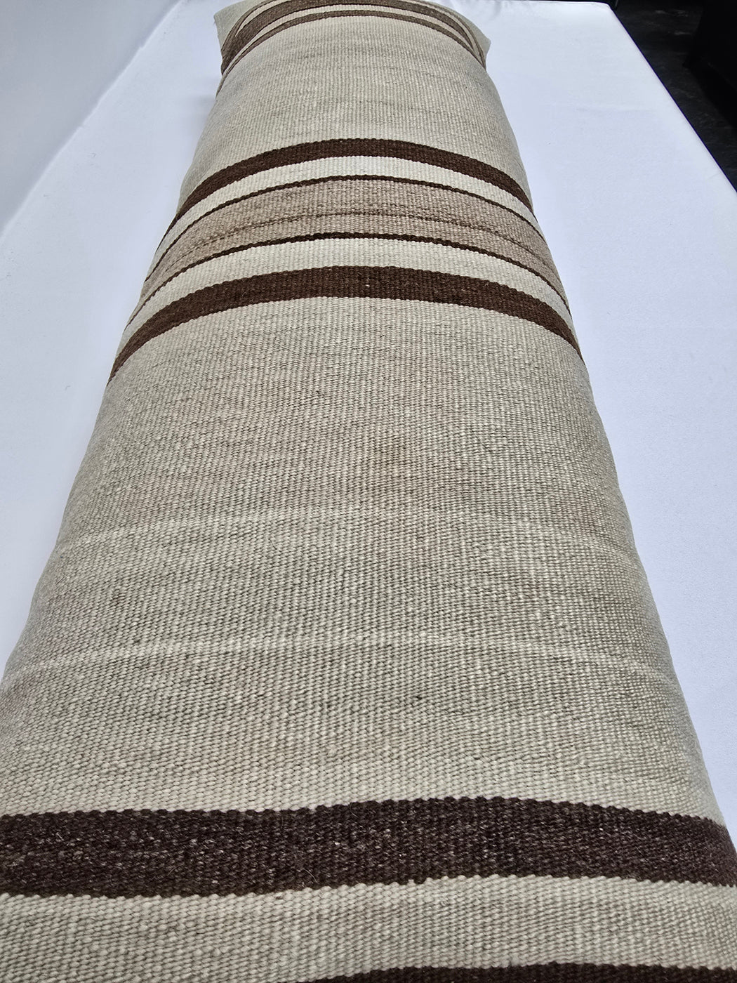 Turkish Lumbar Rug Pillow Cream Brown Taupe Cushion Cover Hemp Pillow 14" x 40" #9438