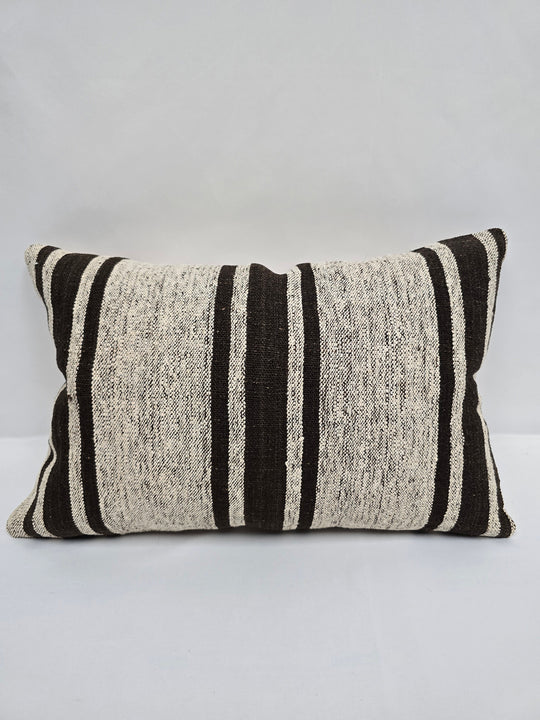 Turkish Hemp Pillow Cushion Natural Cream Black Pillow Cushion Cover 16" x 24" #9129