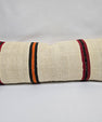 Turkish Lumbar Rug Pillow Cream Red Black Cushion Cover Hemp Pillow 14" x 40" #9437