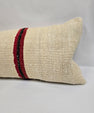 Turkish Lumbar Rug Pillow Cream Red Black Cushion Cover Hemp Pillow 14" x 40" #9437