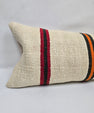 Turkish Lumbar Rug Pillow Cream Red Black Cushion Cover Hemp Pillow 14" x 40" #9437