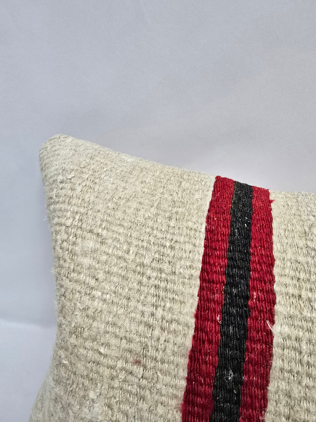 Turkish Lumbar Rug Pillow Cream Red Black Cushion Cover Hemp Pillow 14" x 40" #9437