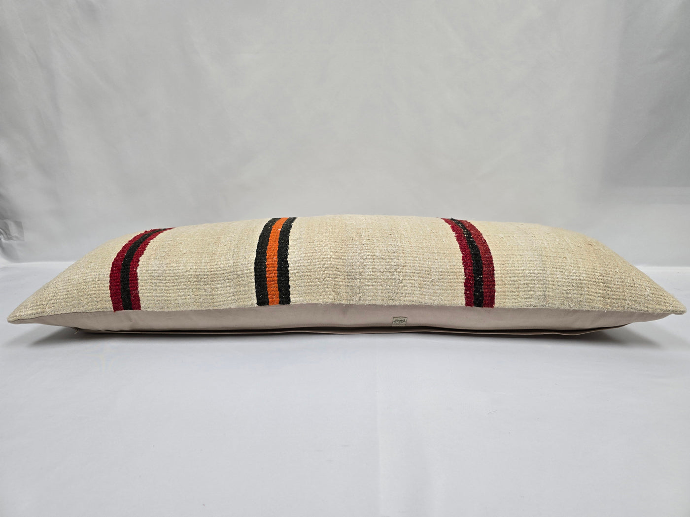 Turkish Lumbar Rug Pillow Cream Red Black Cushion Cover Hemp Pillow 14" x 40" #9437