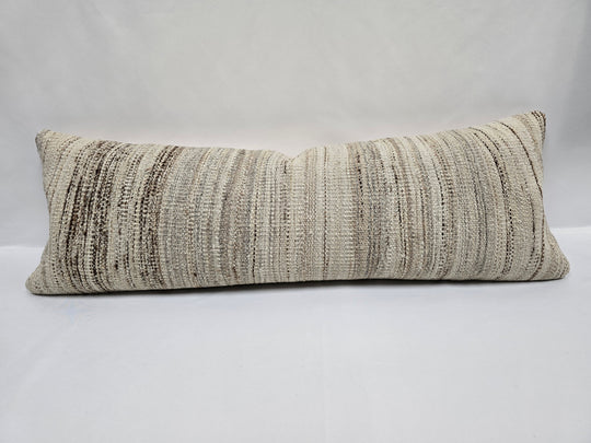 Turkish Lumbar Rug Pillow Cream Brown Cushion Cover Hemp Pillow 14" x 40" #9436