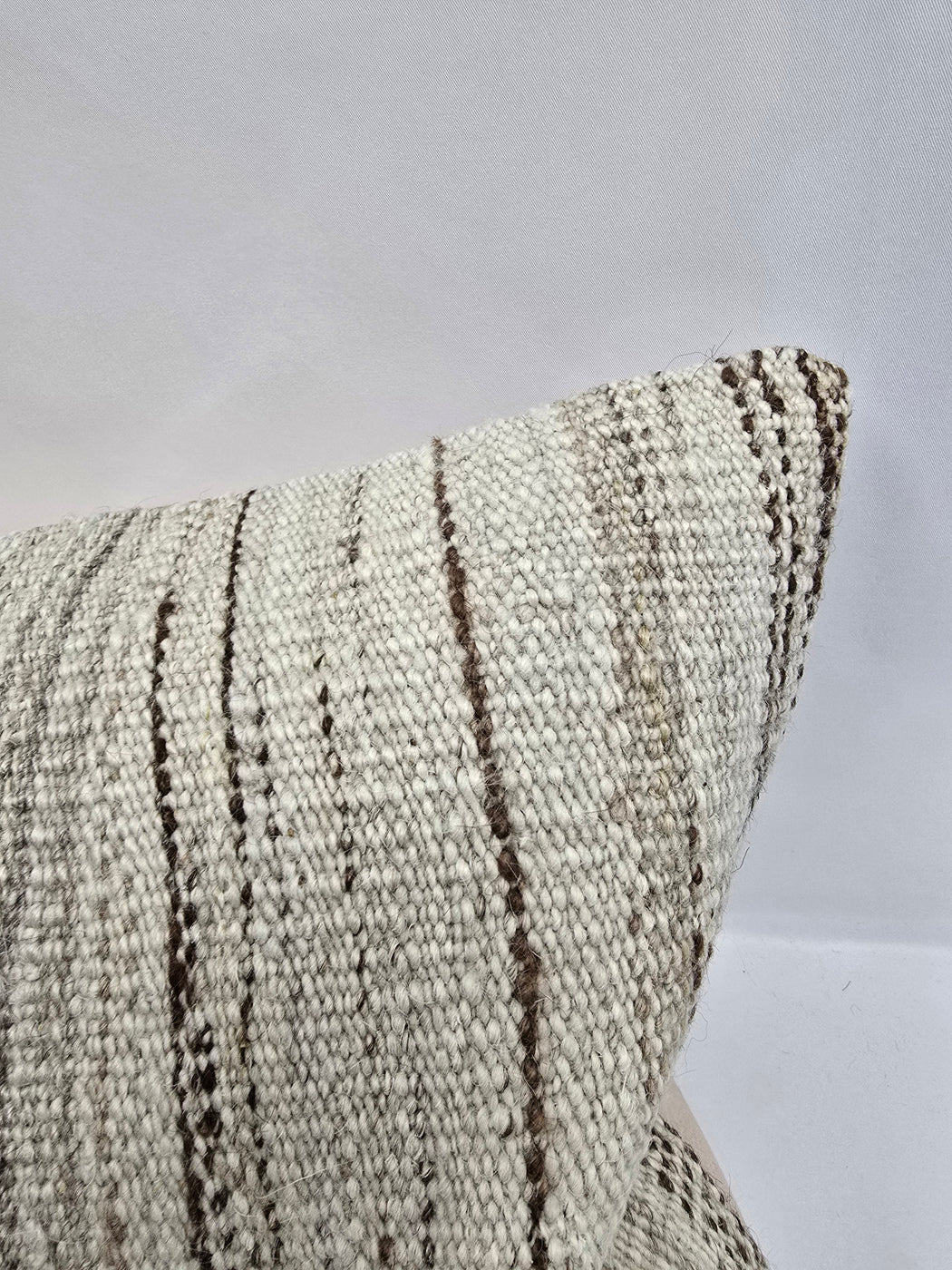 Turkish Lumbar Rug Pillow Cream Brown Cushion Cover Hemp Pillow 14" x 40" #9436