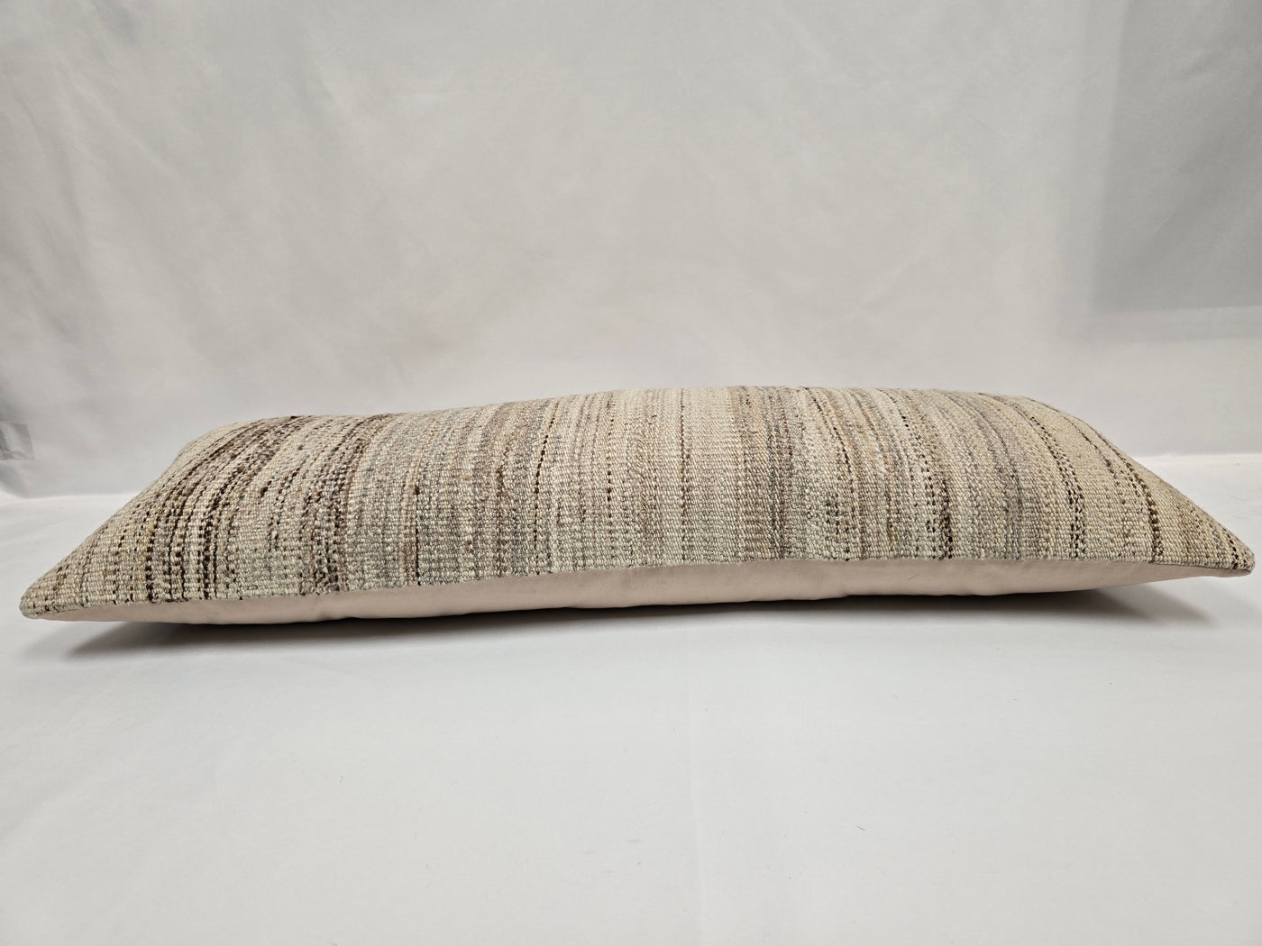 Turkish Lumbar Rug Pillow Cream Brown Cushion Cover Hemp Pillow 14" x 40" #9436