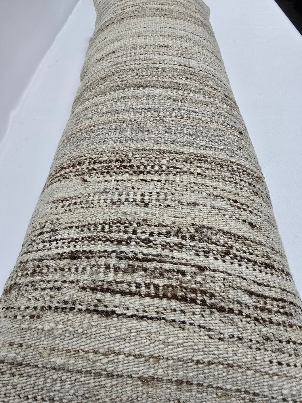 Turkish Lumbar Rug Pillow Cream Brown Cushion Cover Hemp Pillow 14" x 40" #9436