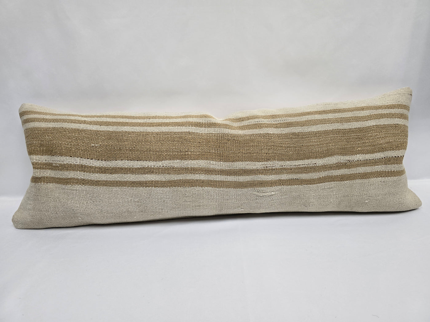 Turkish Lumbar Rug Pillow Cream Beige Cushion Cover Hemp Pillow 14" x 40" #9434