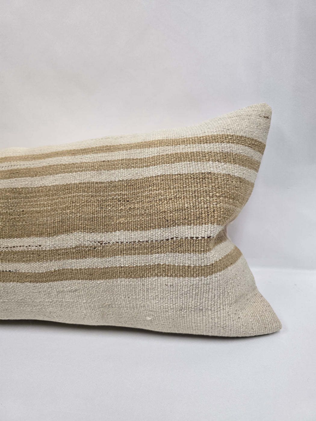 Turkish Lumbar Rug Pillow Cream Beige Cushion Cover Hemp Pillow 14" x 40" #9434