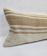 Turkish Lumbar Rug Pillow Cream Beige Cushion Cover Hemp Pillow 14" x 40" #9434