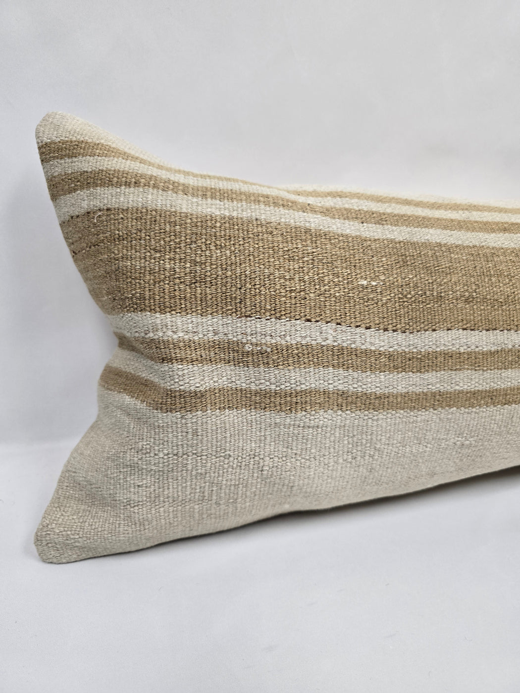 Turkish Lumbar Rug Pillow Cream Beige Cushion Cover Hemp Pillow 14" x 40" #9434