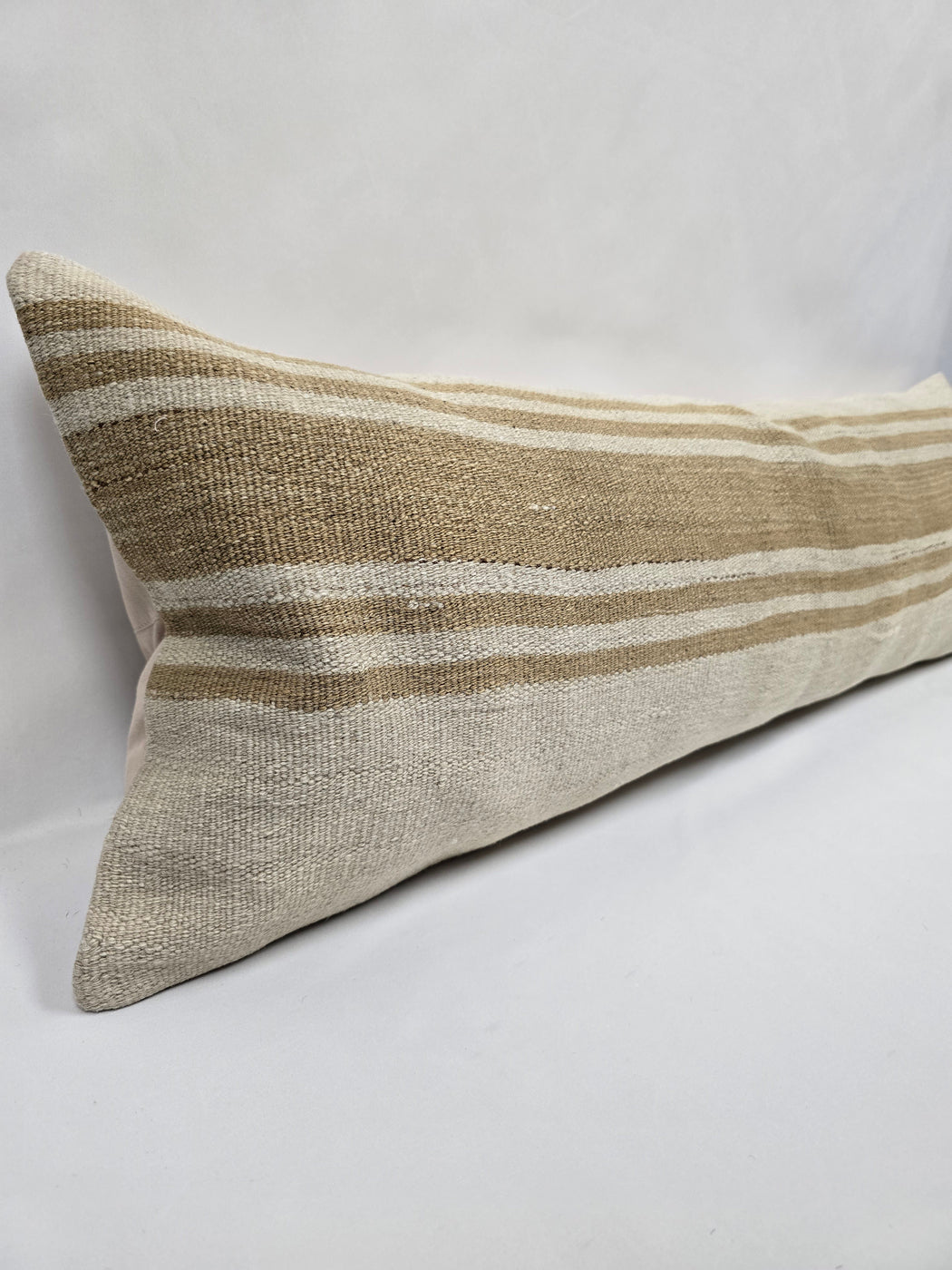 Turkish Lumbar Rug Pillow Cream Beige Cushion Cover Hemp Pillow 14" x 40" #9434