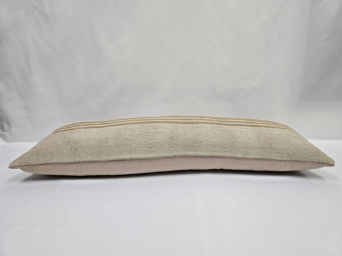 Turkish Lumbar Rug Pillow Cream Beige Cushion Cover Hemp Pillow 14" x 40" #9434