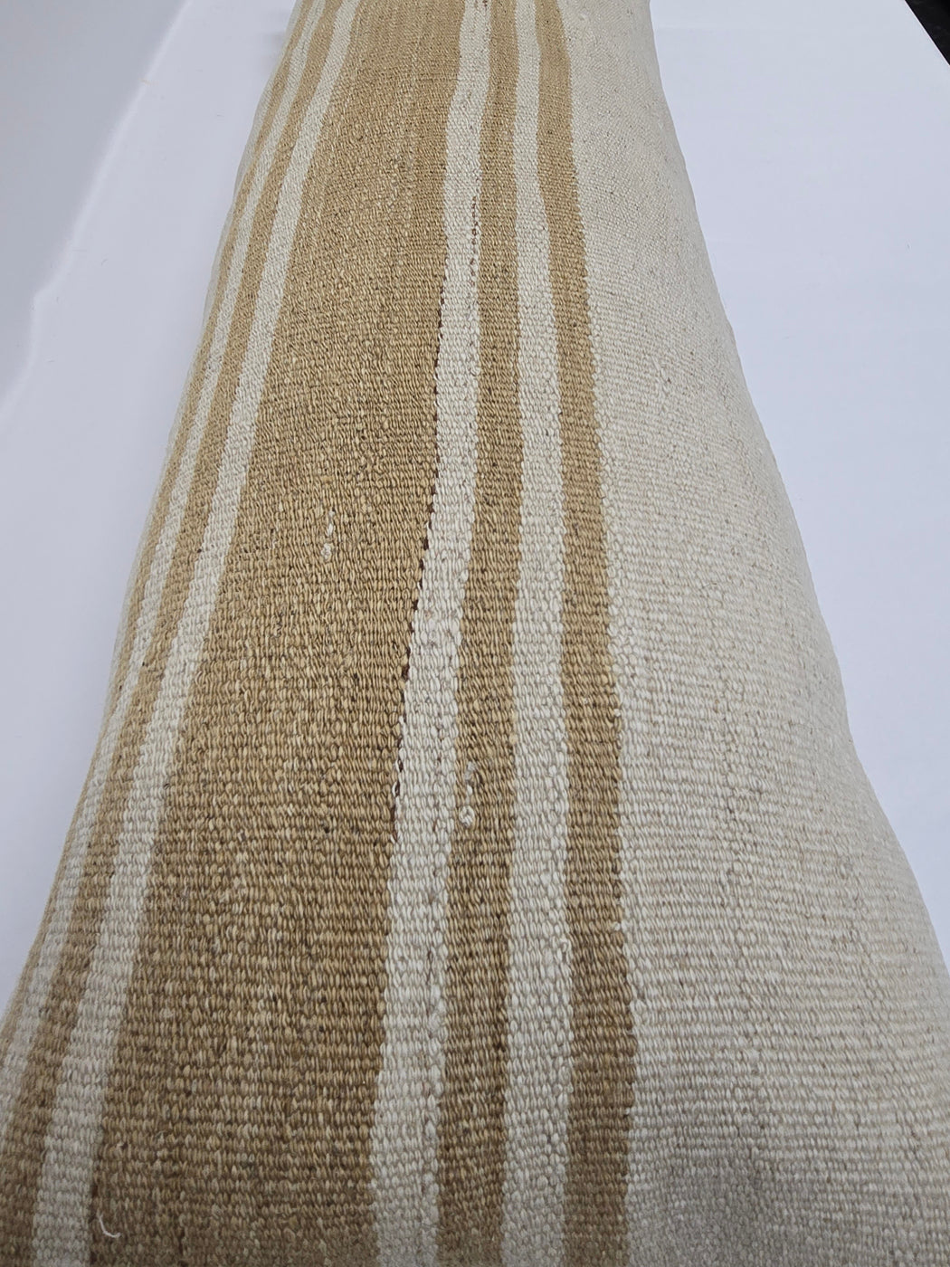 Turkish Lumbar Rug Pillow Cream Beige Cushion Cover Hemp Pillow 14" x 40" #9434