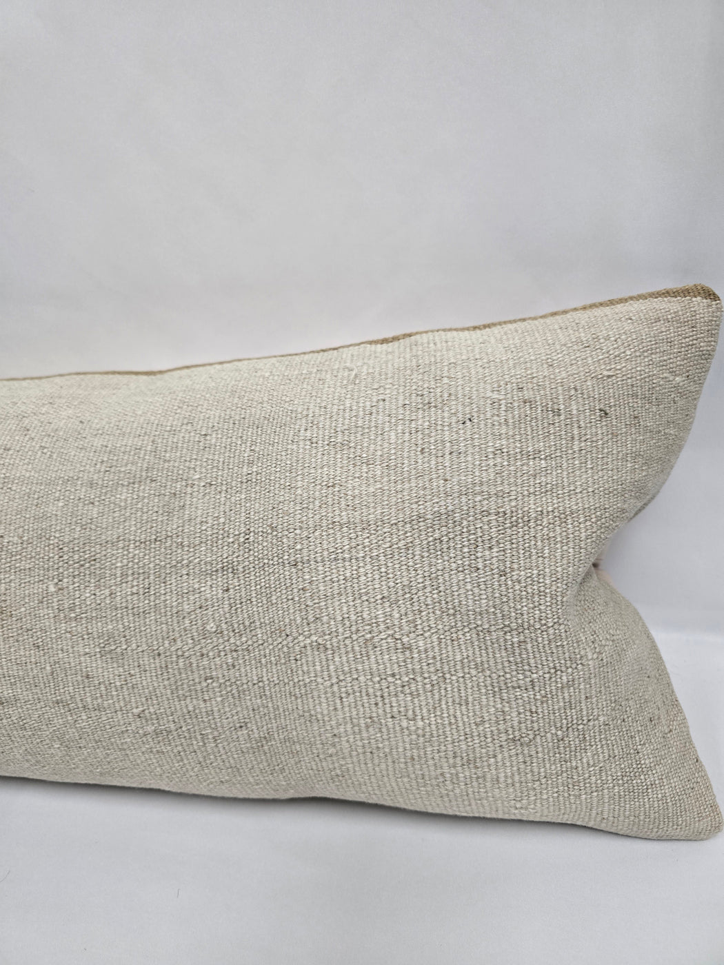 Turkish Lumbar Rug Pillow Cream Cushion Cover Hemp Pillow 14" x 40" #9442