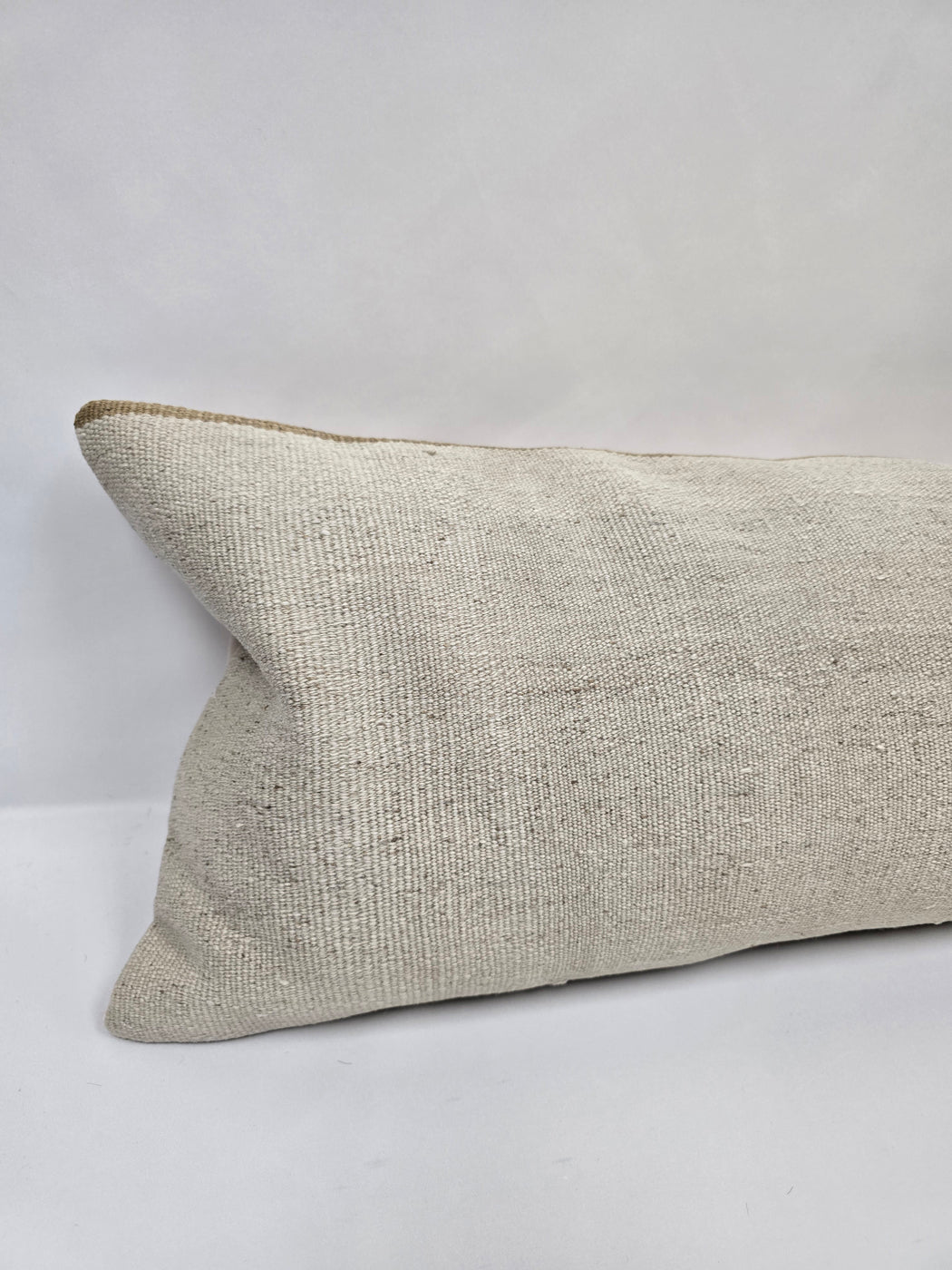 Turkish Lumbar Rug Pillow Cream Cushion Cover Hemp Pillow 14" x 40" #9442