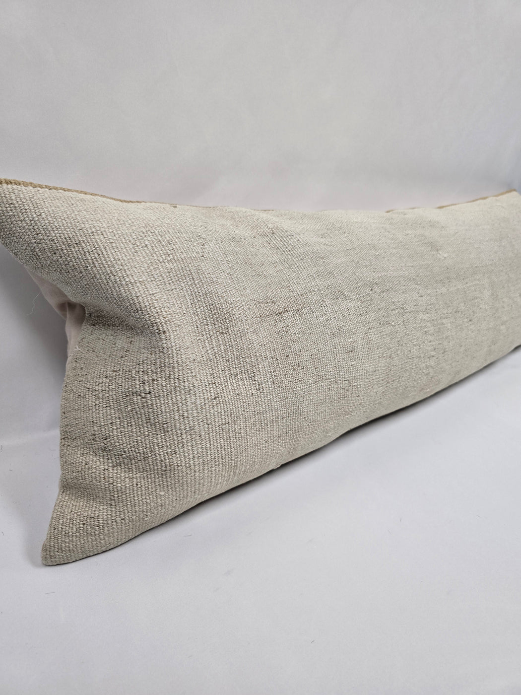 Turkish Lumbar Rug Pillow Cream Cushion Cover Hemp Pillow 14" x 40" #9442