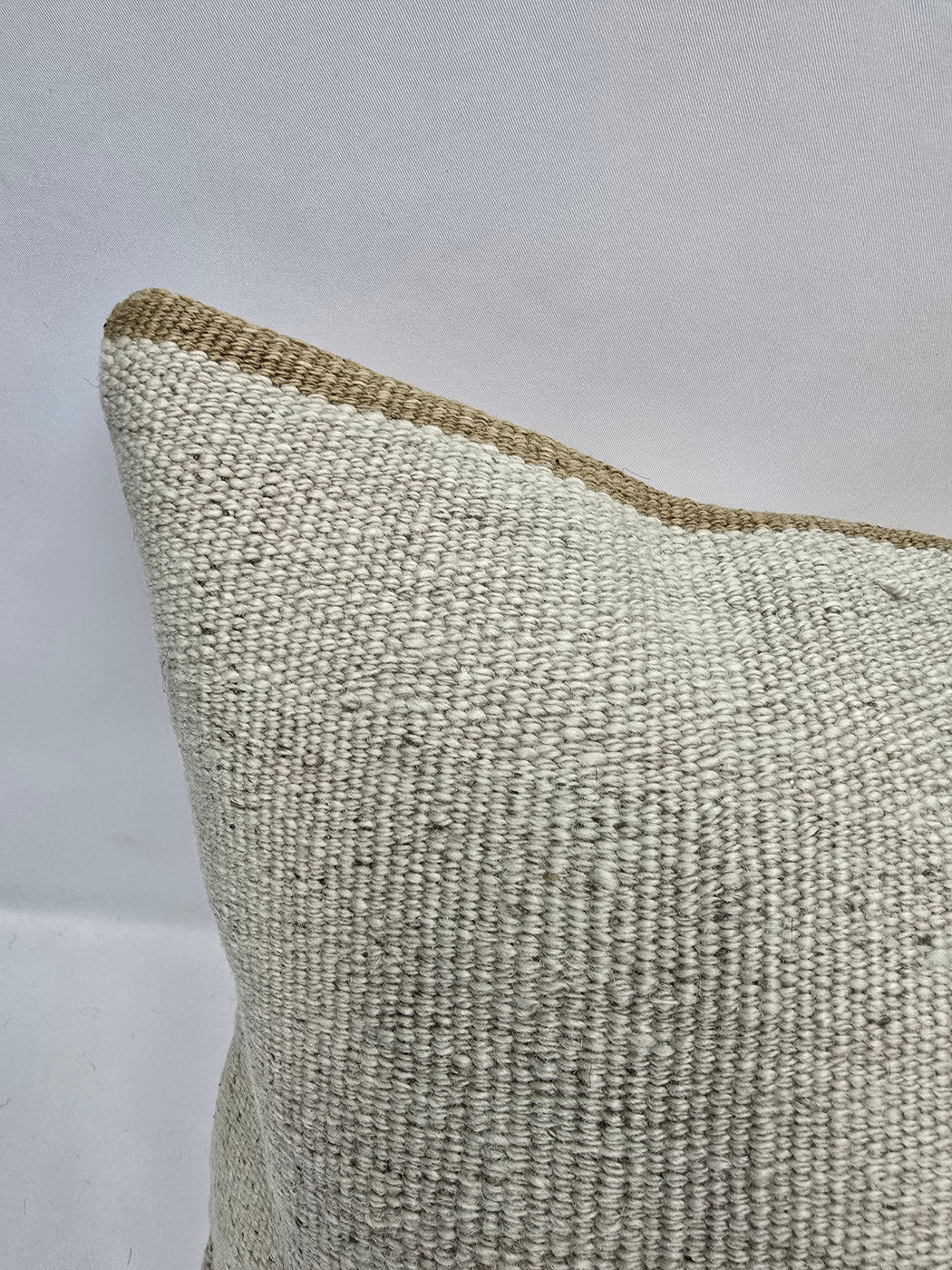 Turkish Lumbar Rug Pillow Cream Cushion Cover Hemp Pillow 14" x 40" #9442