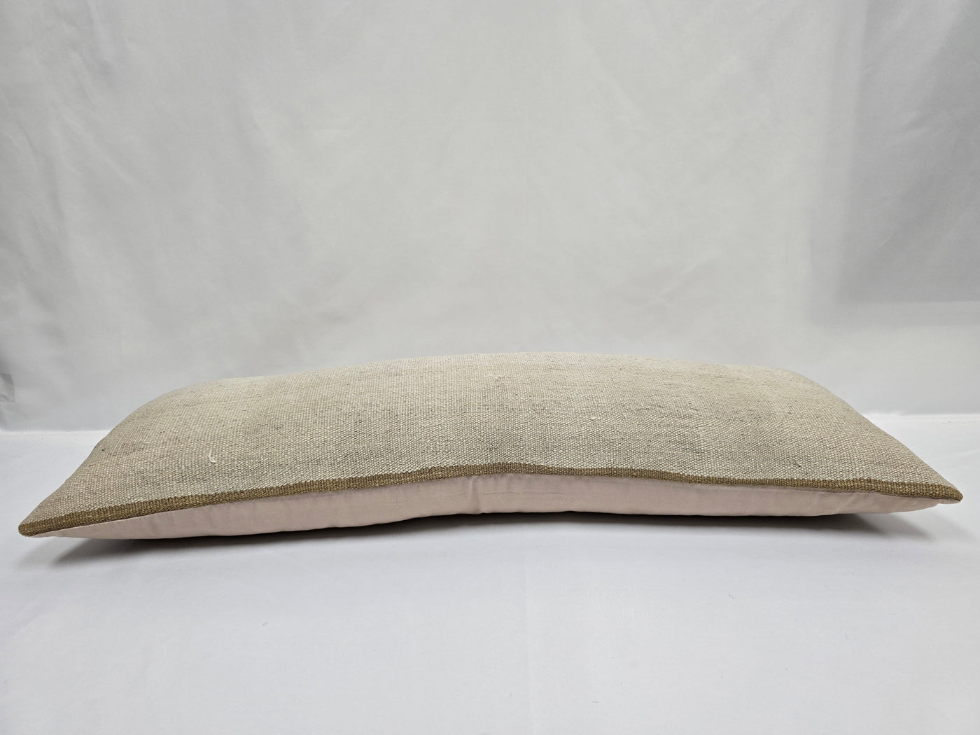 Turkish Lumbar Rug Pillow Cream Cushion Cover Hemp Pillow 14" x 40" #9442