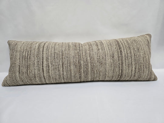 Turkish Lumbar Rug Pillow Cream Brown Taupe Cushion Cover Hemp Pillow 14" x 40" #9518