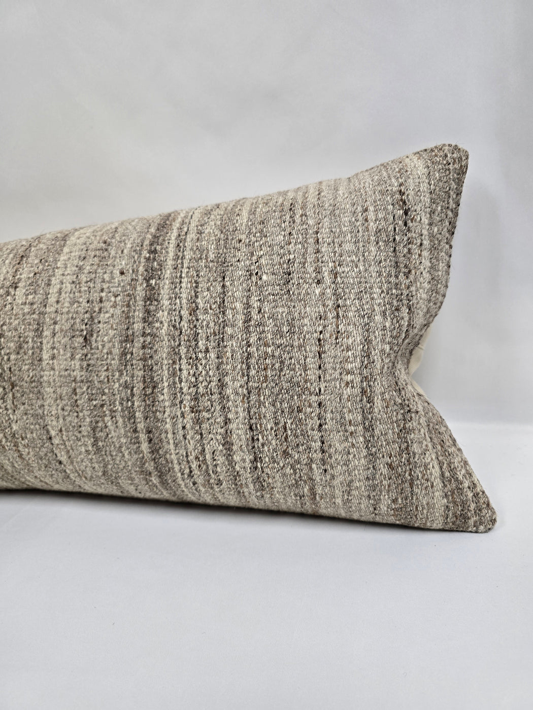 Turkish Lumbar Rug Pillow Cream Brown Taupe Cushion Cover Hemp Pillow 14" x 40" #9518