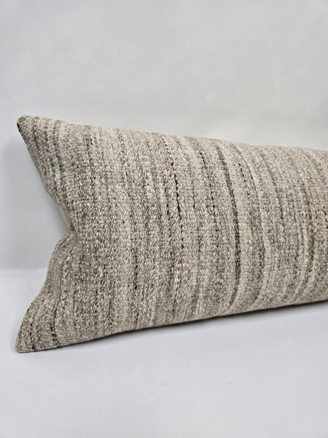 Turkish Lumbar Rug Pillow Cream Brown Taupe Cushion Cover Hemp Pillow 14" x 40" #9518