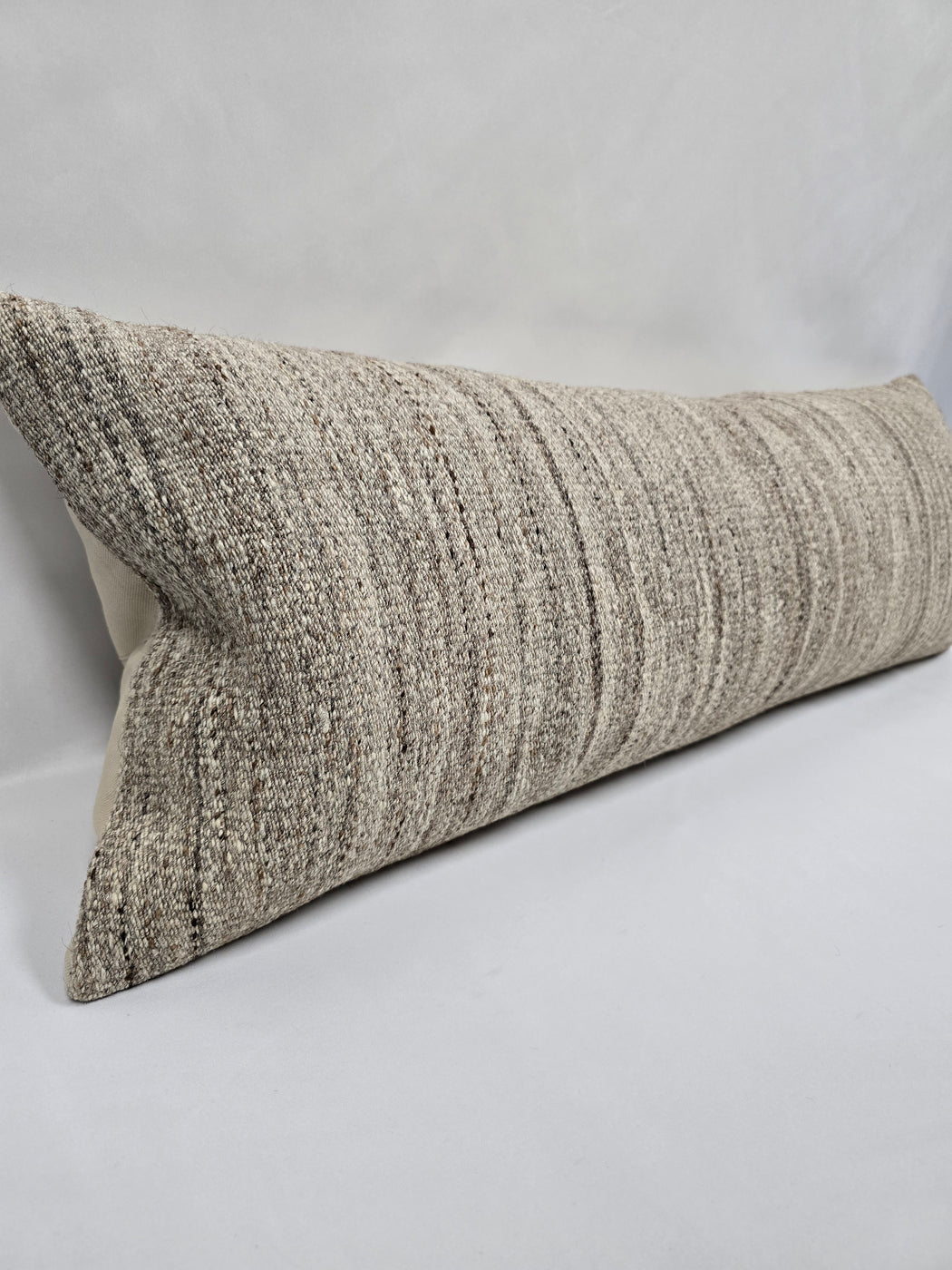 Turkish Lumbar Rug Pillow Cream Brown Taupe Cushion Cover Hemp Pillow 14" x 40" #9518