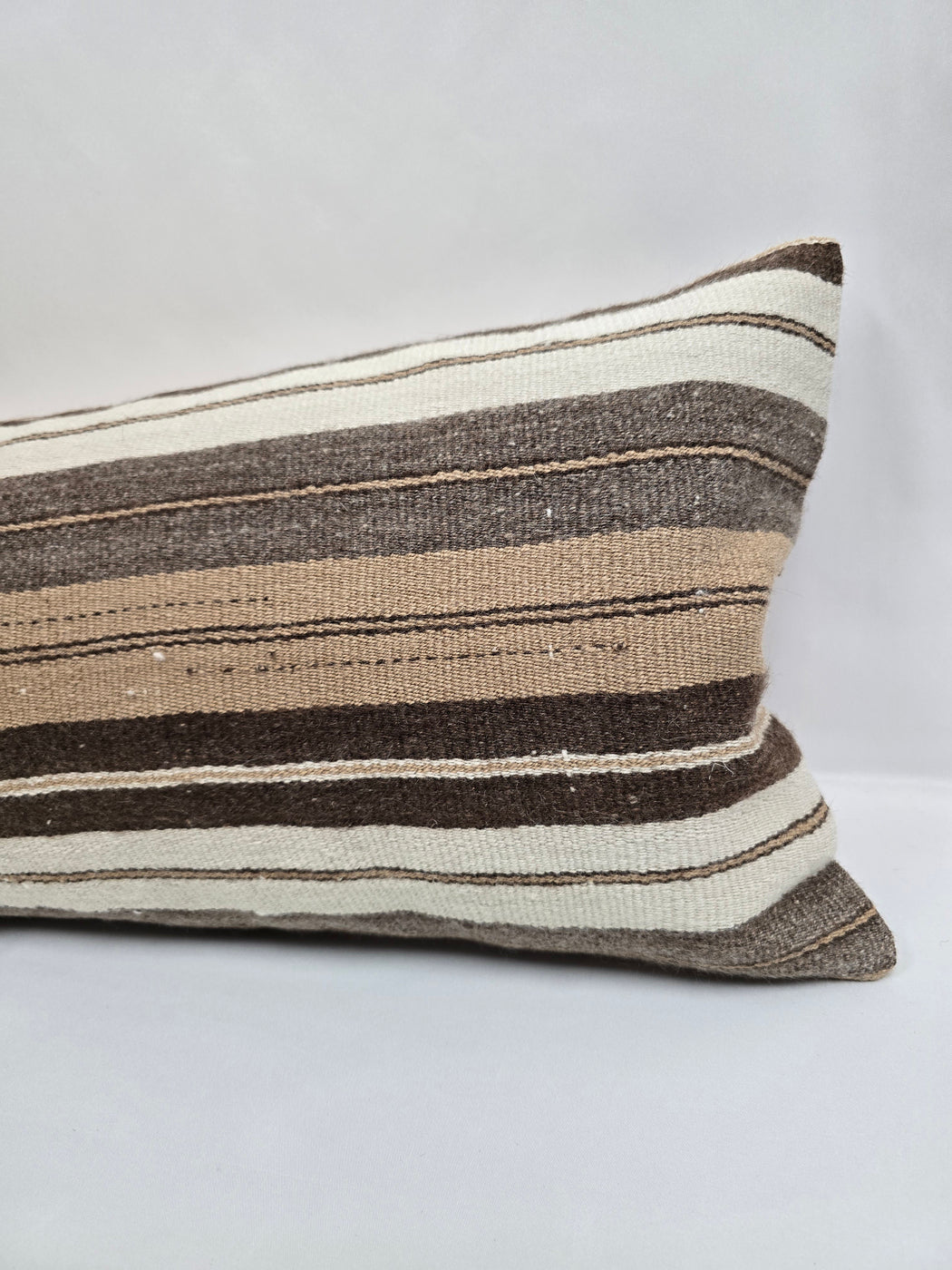 Turkish Lumbar Rug Pillow Cream Brown Gray Cushion Cover Hemp Pillow 14" x 40" #9440
