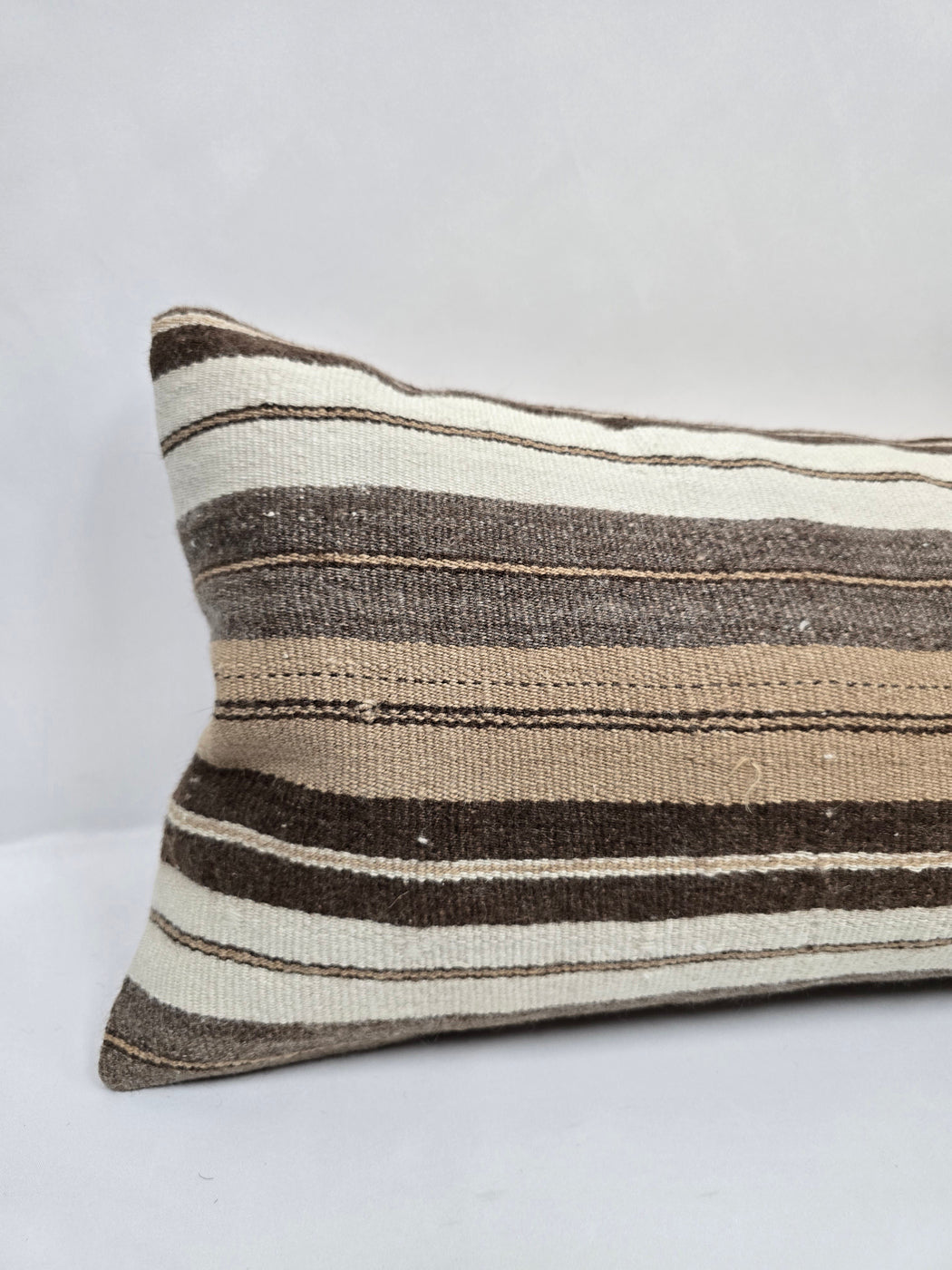 Turkish Lumbar Rug Pillow Cream Brown Gray Cushion Cover Hemp Pillow 14" x 40" #9440
