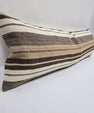 Turkish Lumbar Rug Pillow Cream Brown Gray Cushion Cover Hemp Pillow 14" x 40" #9440