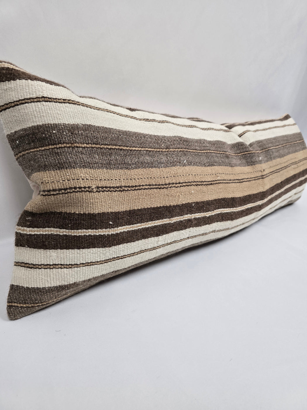 Turkish Lumbar Rug Pillow Cream Brown Gray Cushion Cover Hemp Pillow 14" x 40" #9440