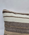 Turkish Lumbar Rug Pillow Cream Brown Gray Cushion Cover Hemp Pillow 14" x 40" #9440