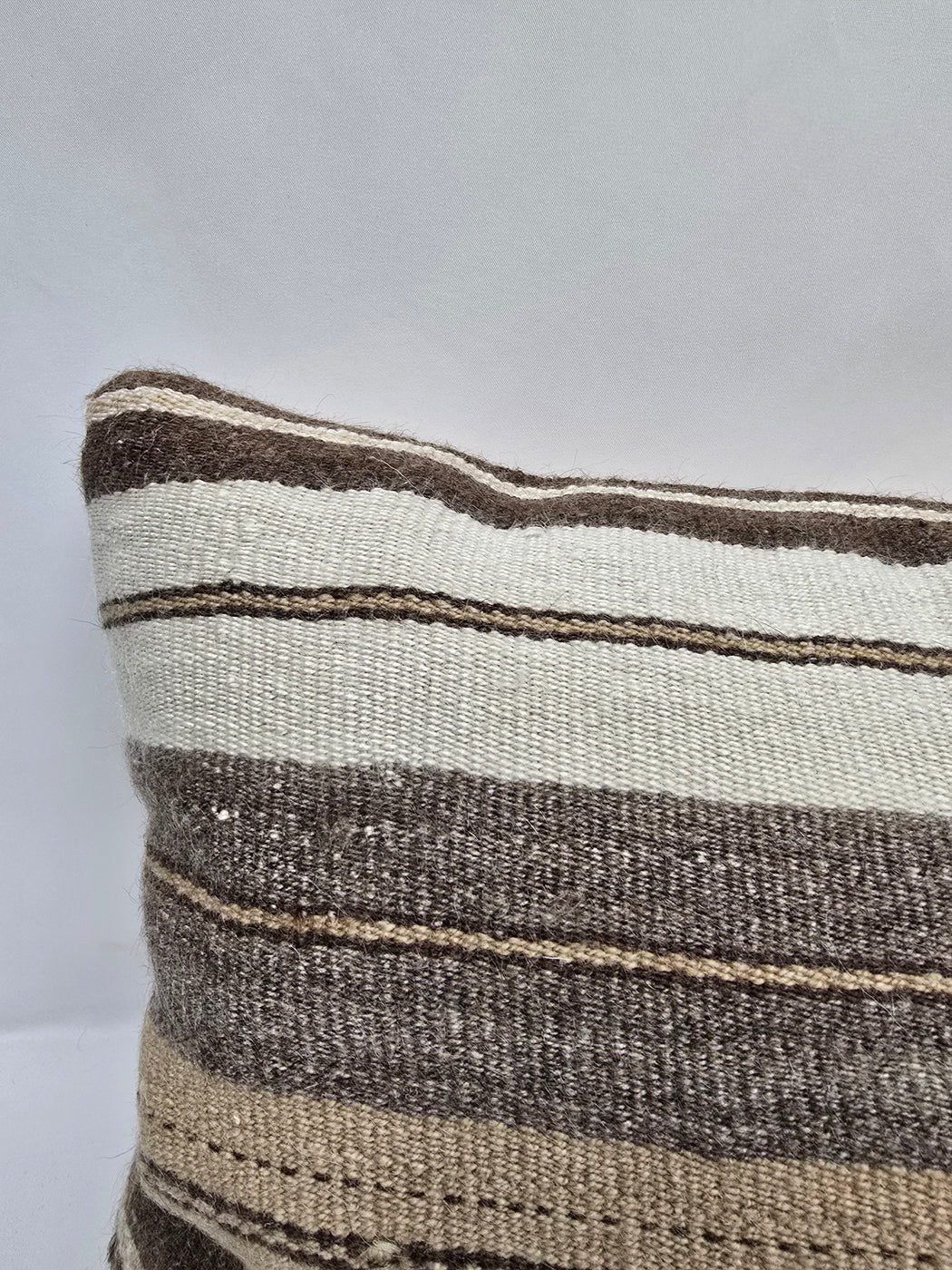 Turkish Lumbar Rug Pillow Cream Brown Gray Cushion Cover Hemp Pillow 14" x 40" #9440