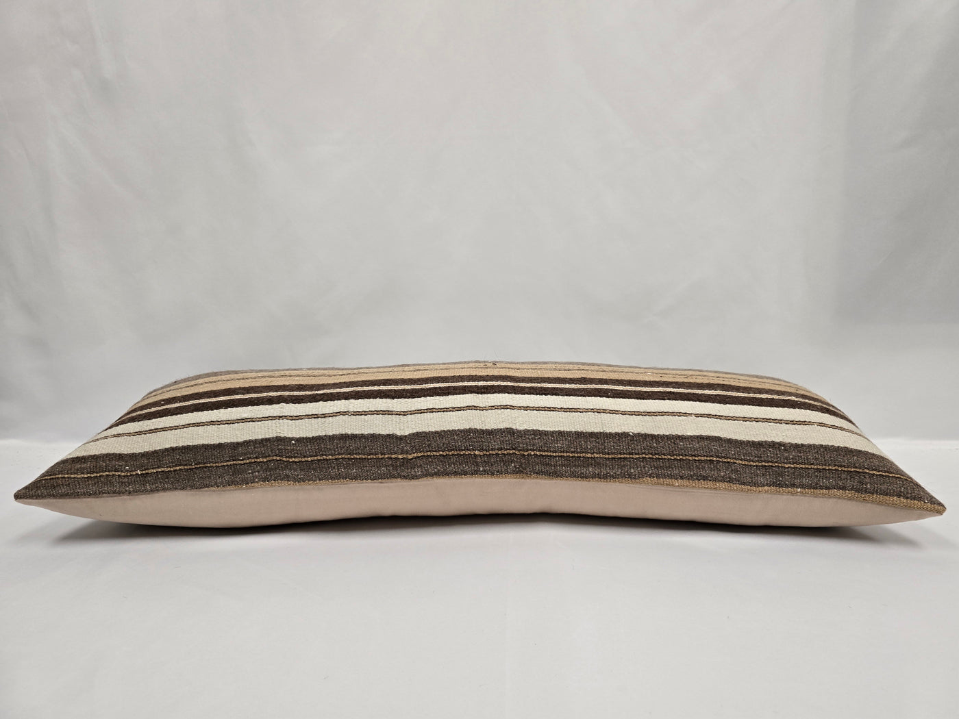 Turkish Lumbar Rug Pillow Cream Brown Gray Cushion Cover Hemp Pillow 14" x 40" #9440