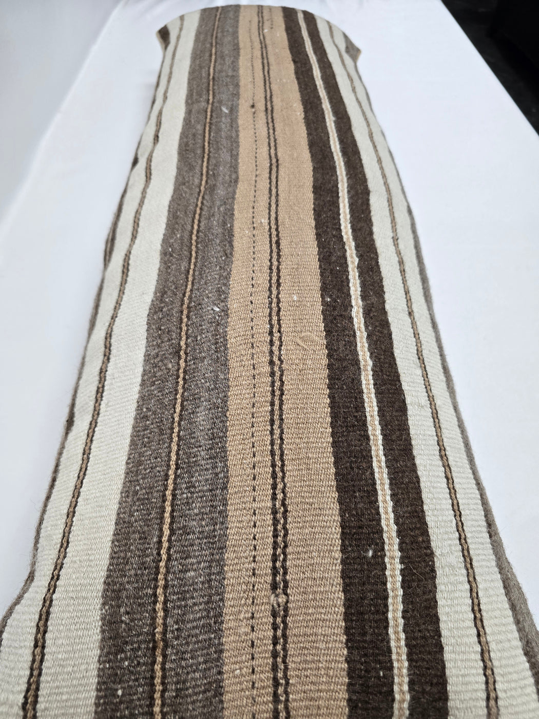 Turkish Lumbar Rug Pillow Cream Brown Gray Cushion Cover Hemp Pillow 14" x 40" #9440